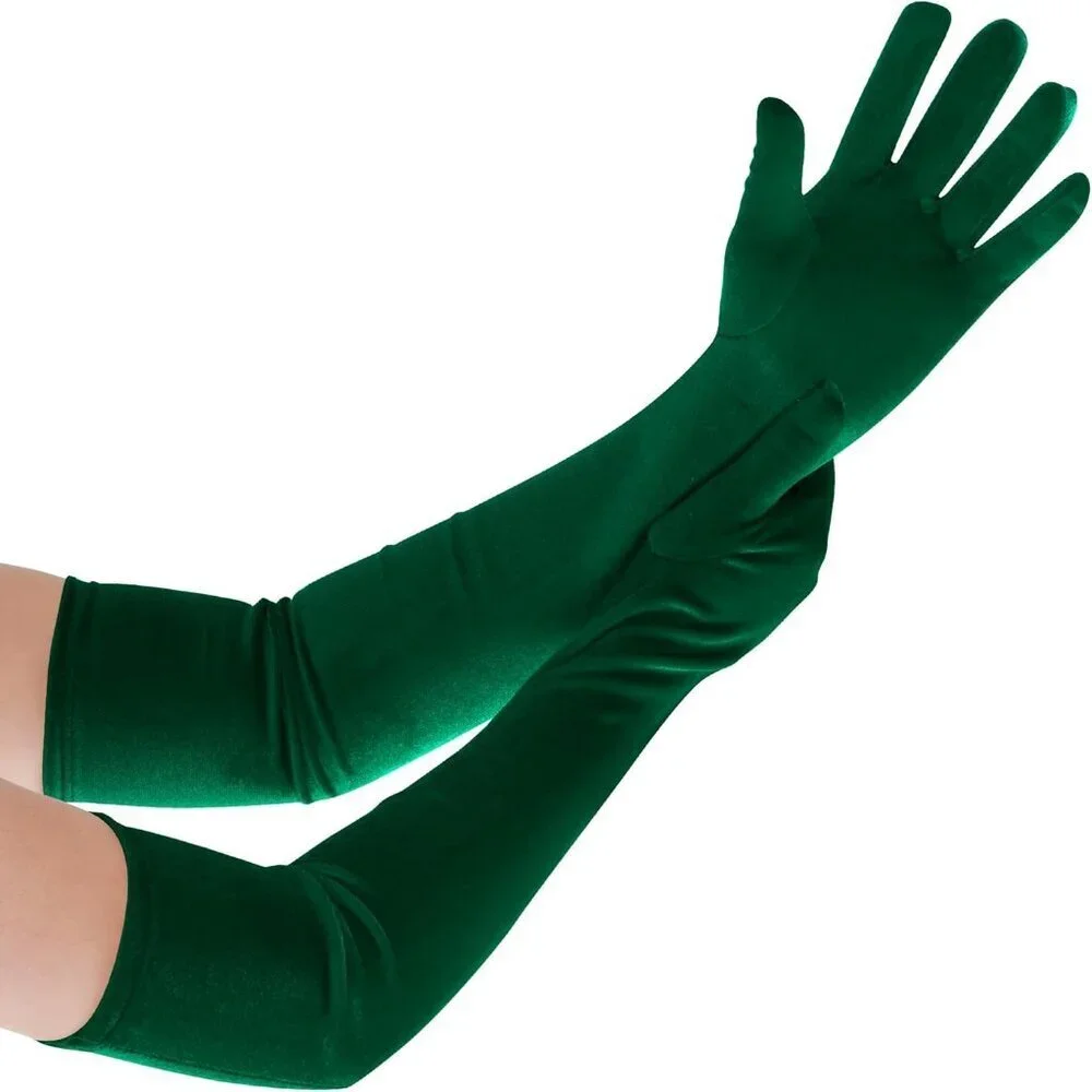 Women's Green Velvet Long Gloves Elbow Length Costume Flapper Evening Banquet